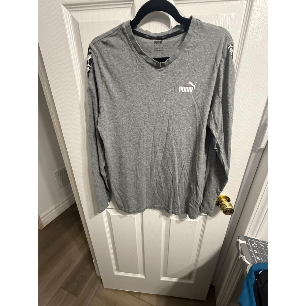 Puma Mens Long Sleeve T-Shirt Gray Logo Tape Sleeve Activewear Small